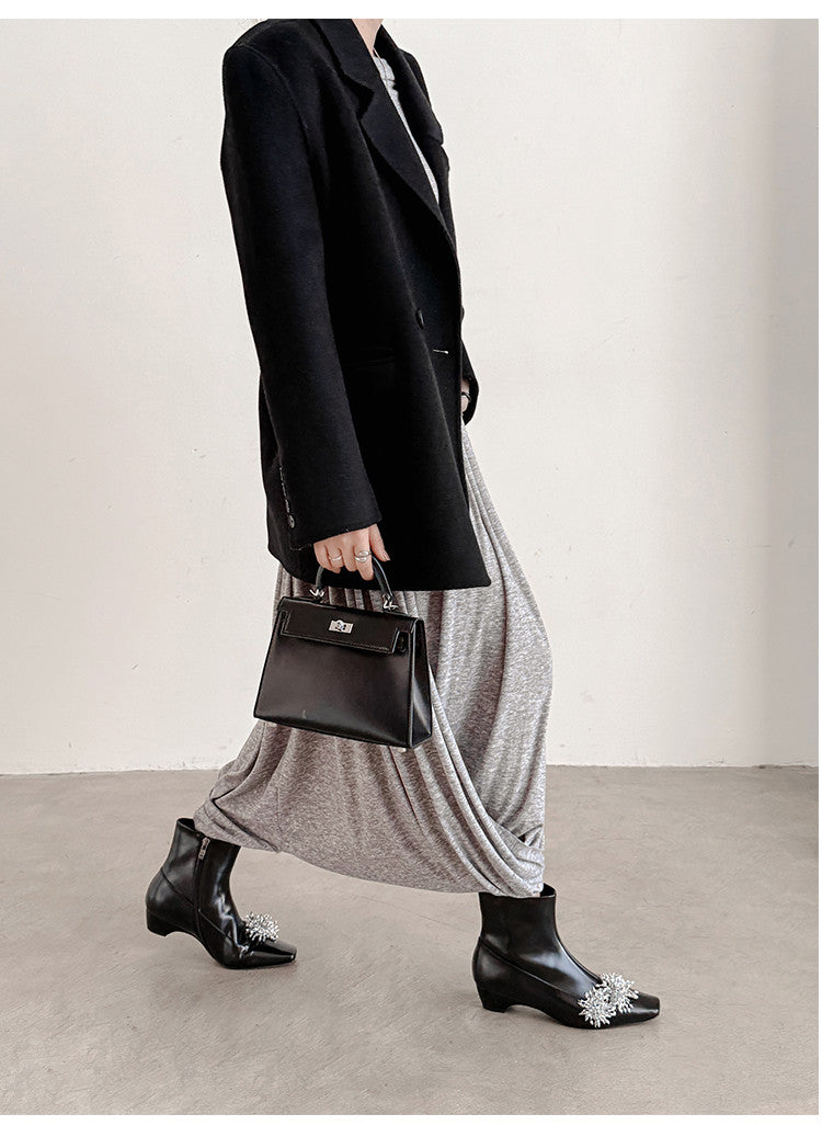 Karin Luna Elegant Style Square Toe Flower Design Height Increasing Short Boots with Two Front and Back Options