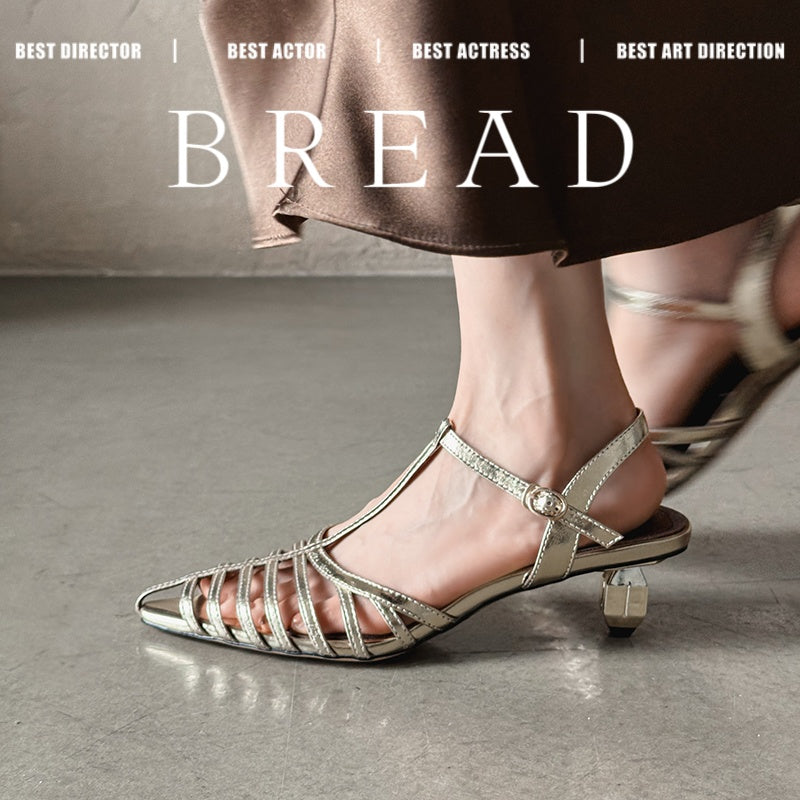 Karin Luna French Hollow Toe Metal Heel Elegant Sandals