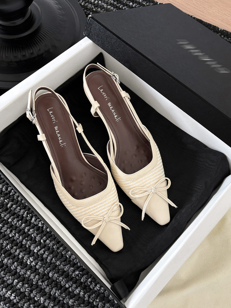 Karin Luna In Stock Spot Goods Braided Style Elegant Thin Heel Pointed Toe Closed-Toe Sandals