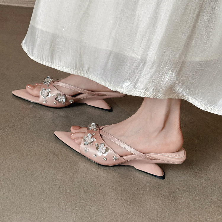 Karin Luna Bestseller Sequin Elements Elegant Pointed Toe Irregular Heel Slippers