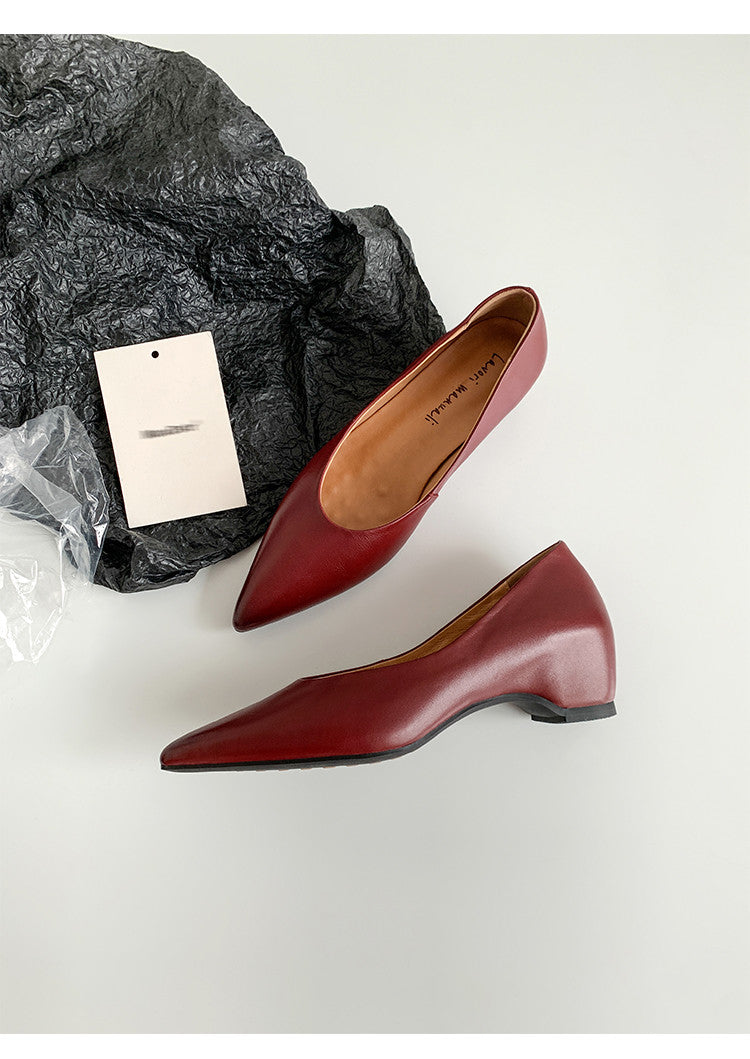 Karin Luna Full Layer Inside and Out~Basic Versatile Retro French Pointed Toe Irregular Heel Single Shoes
