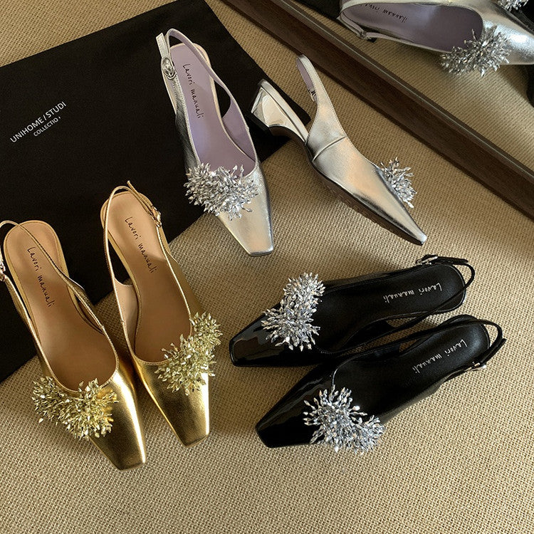 Karin Luna Brilliant Fireworks~Elegant Square-Toed Closed-Toe Chunky Heel Sandals