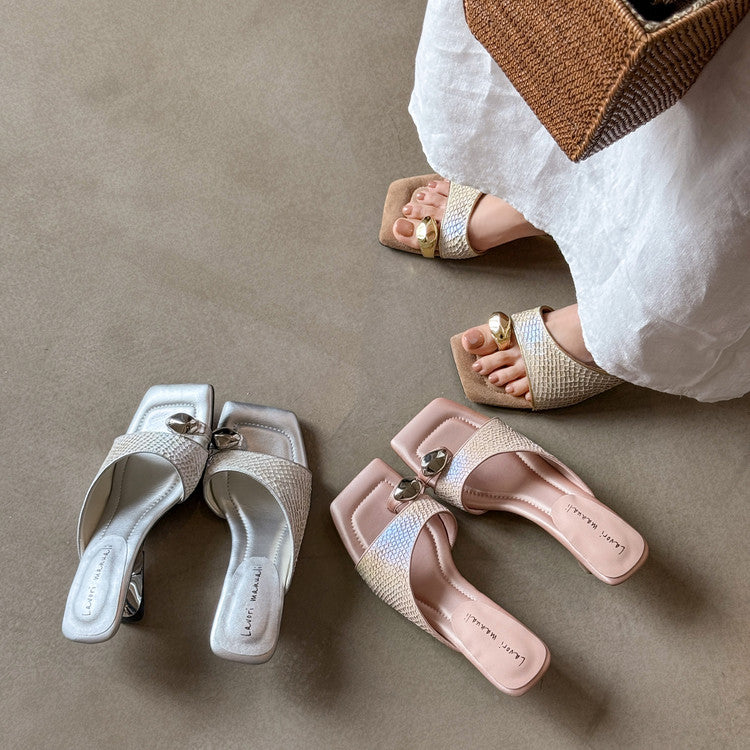Karin Luna Fish Skin Series~Minimalist Square Toe Popular Irregular Heel Slippers