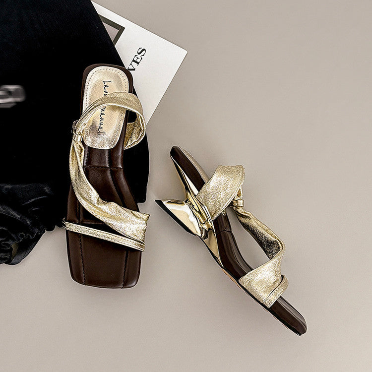 Karin Luna In Stock Spot Goods Minimalist Style Square-Toed Irregular Heel Slippers