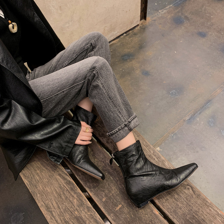Karin Luna In Stock Spot Goods Slim Series  Hidden Wedge Small Square Toe Back Zipper Short Boots