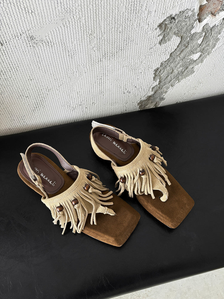 Karin Luna  Tassel Series~Spot Goods  In-stock Clip-toe Square Toe Sandals