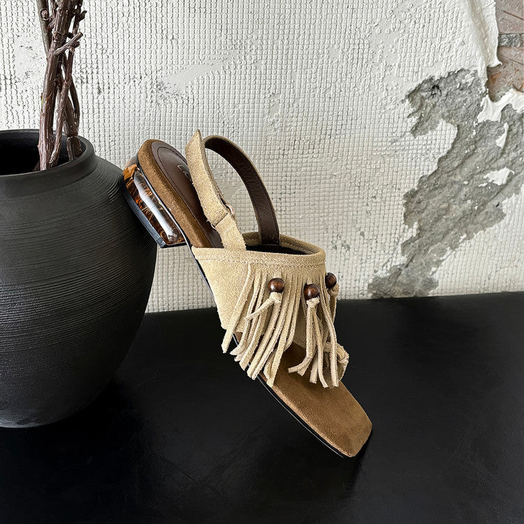 Karin Luna  Tassel Series~Spot Goods  In-stock Clip-toe Square Toe Sandals