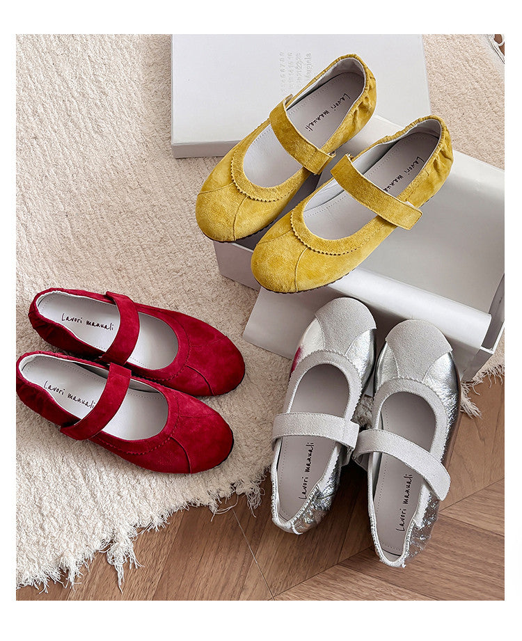 Karin Luna Casual Shoes Series~  In Stock In Stock Magic Tape Round Toe Internal Height Increase Single Strap Flats