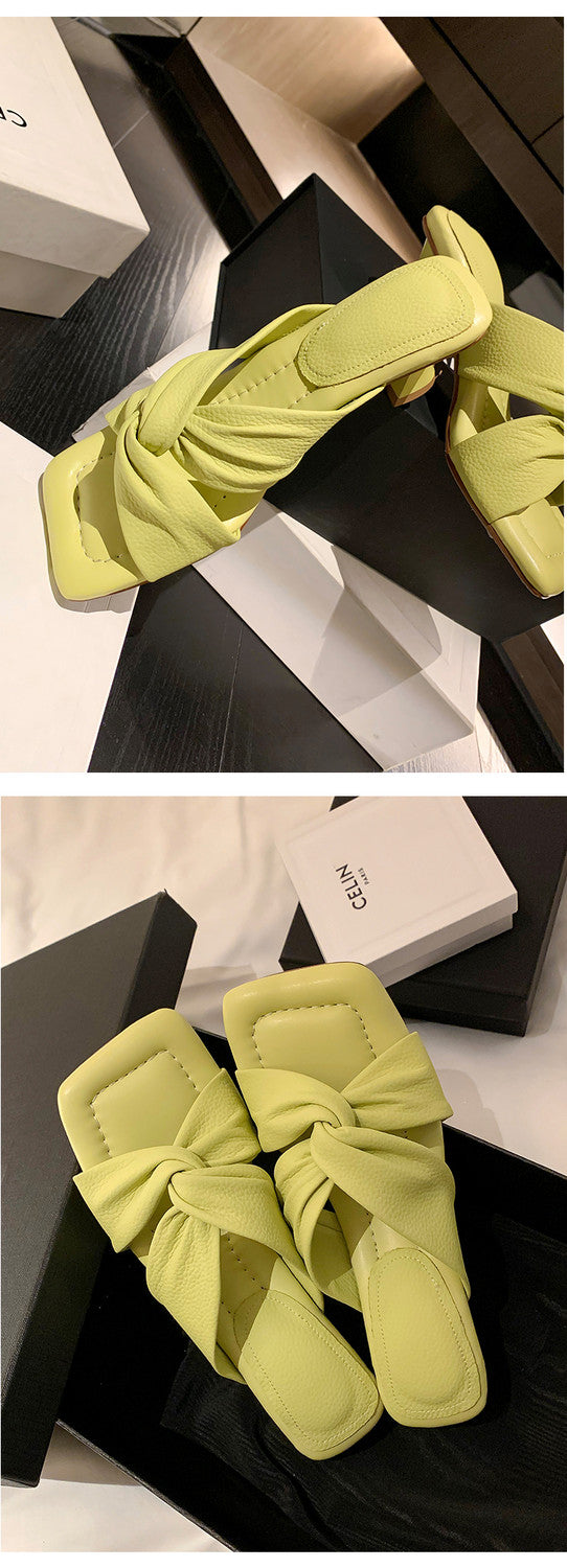 Karin Luna In Stock In Stock  Comfortable Cross Strap  Airy High Heel Square Toe Slippers