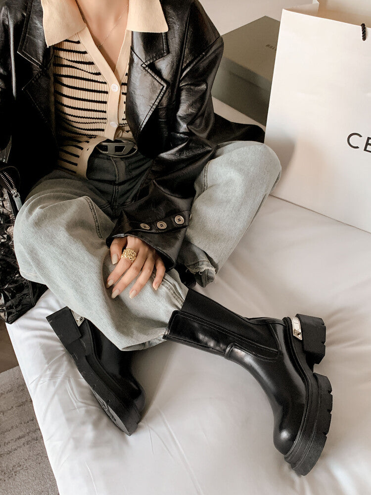 Karin Luna da Brand Series~Rear Metal Decoration Thick Sole Stretch Boots