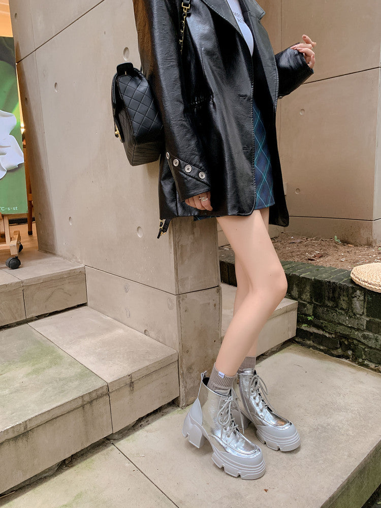Karin Luna Casual Thick Sole Lace-up Short Boots