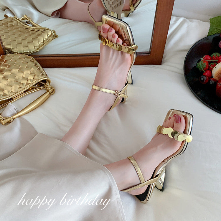 Karin Luna In Stock Spot Goods   Sequin One-Strap Irregular Heel Sofa Insole Sandals