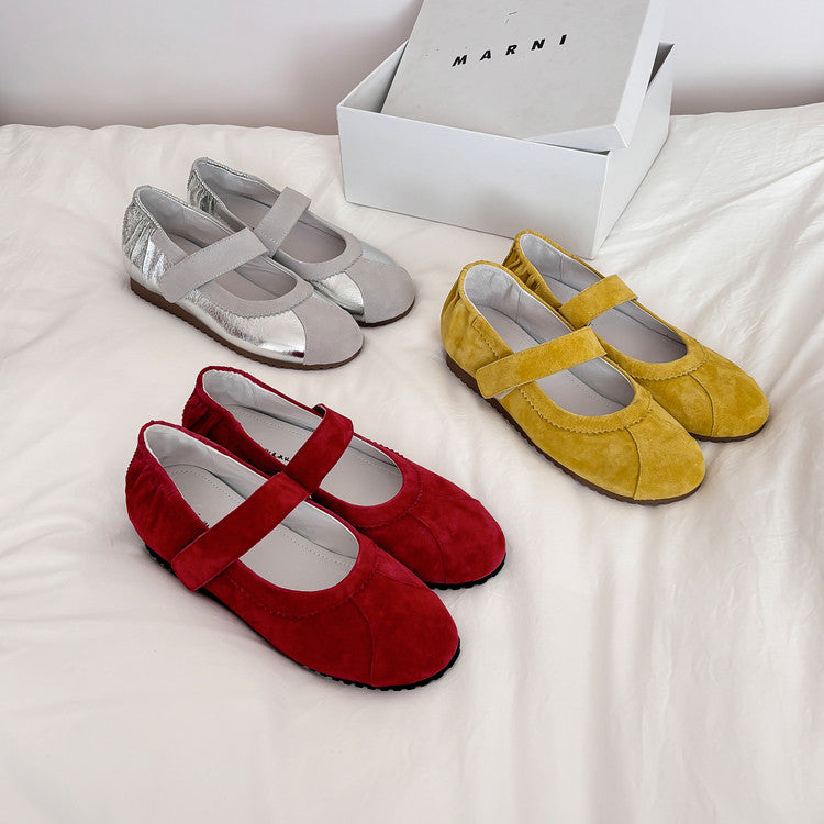 Karin Luna Casual Shoes Series~  In Stock In Stock Magic Tape Round Toe Internal Height Increase Single Strap Flats