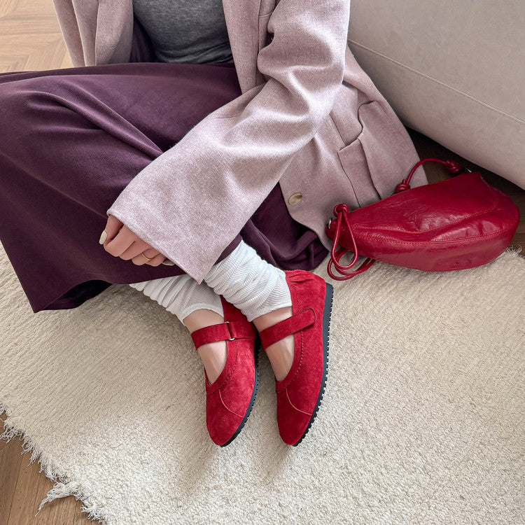 Karin Luna Casual Shoes Series~  In Stock In Stock Magic Tape Round Toe Internal Height Increase Single Strap Flats