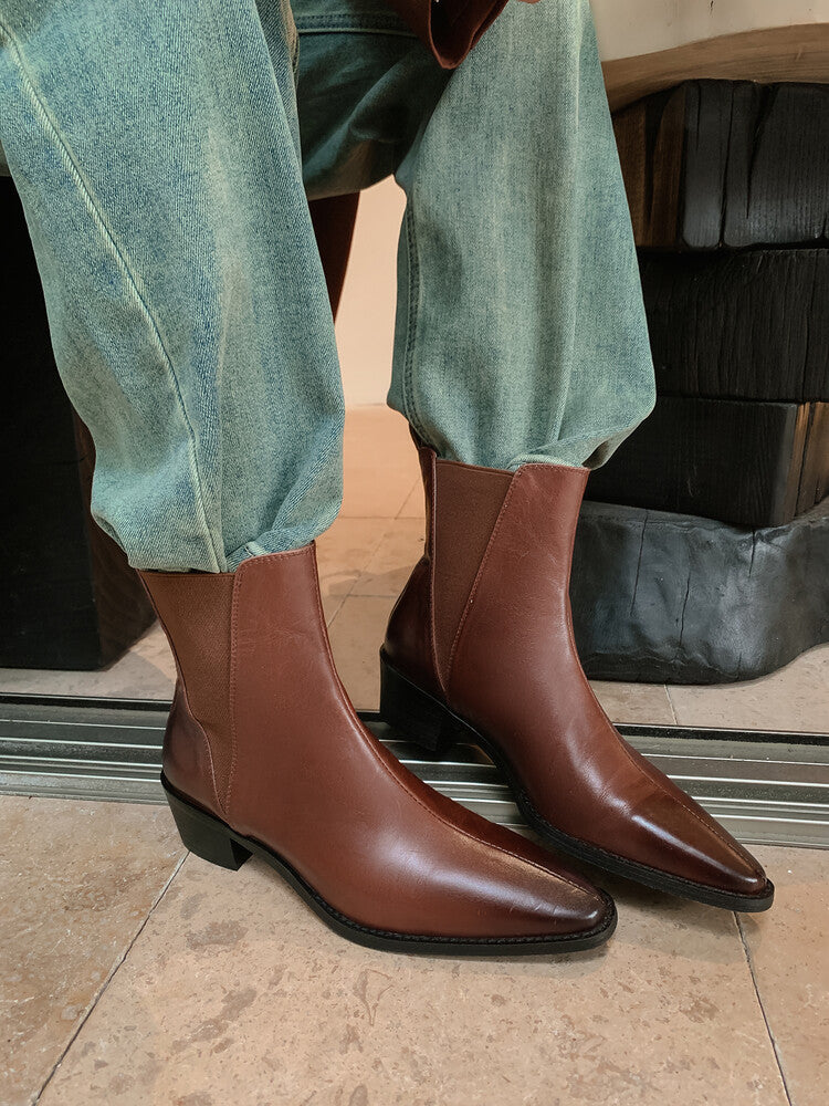 Karin Luna In Stock In stock   Classic first-layer cowhide Chelsea elastic ankle boots