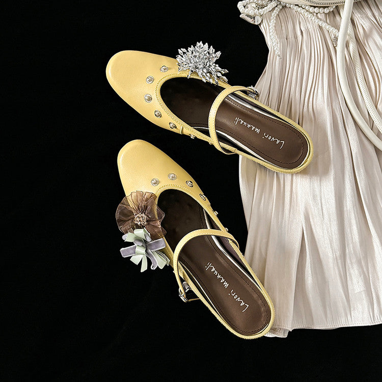 Karin Luna In Stock Spot Goods  Full-grain leather inside and out  Ultra Exquisite Round Toe Hidden Heel Closed-Toe Slippers