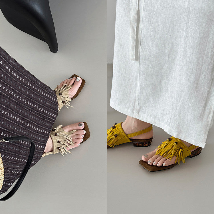Karin Luna  Tassel Series~Spot Goods  In-stock Clip-toe Square Toe Sandals