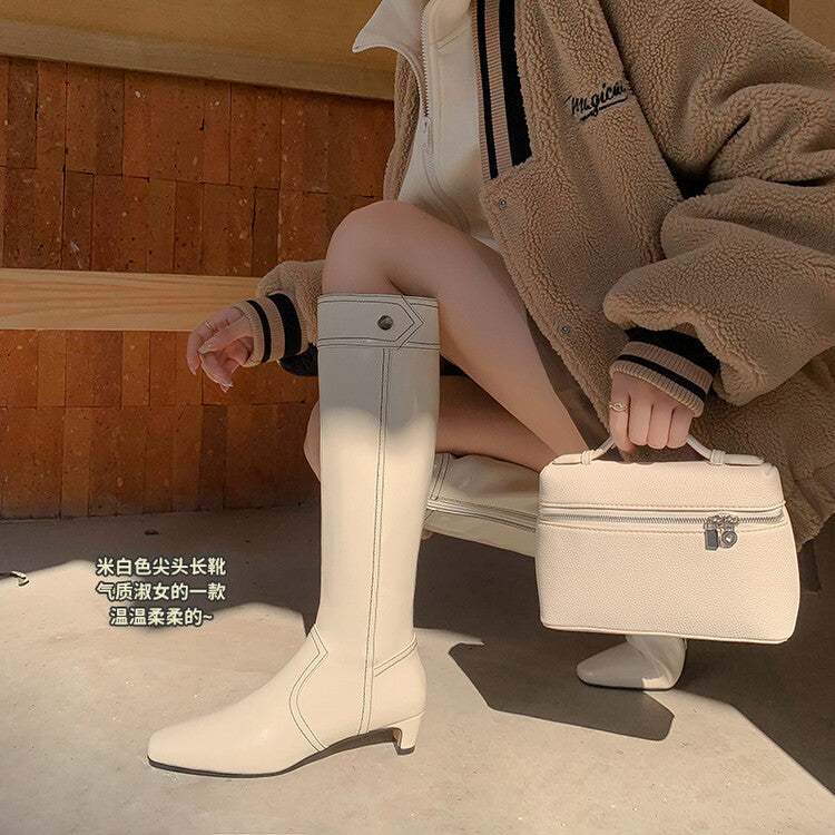 Karin Luna In Stock Spot Goods  Vintage Open Stitch Small Square Toe High Heel Side Zipper Riding Boots