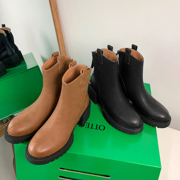 Karin Luna In Stock Versatile Round Toe Chunky Heel Ankle Boots