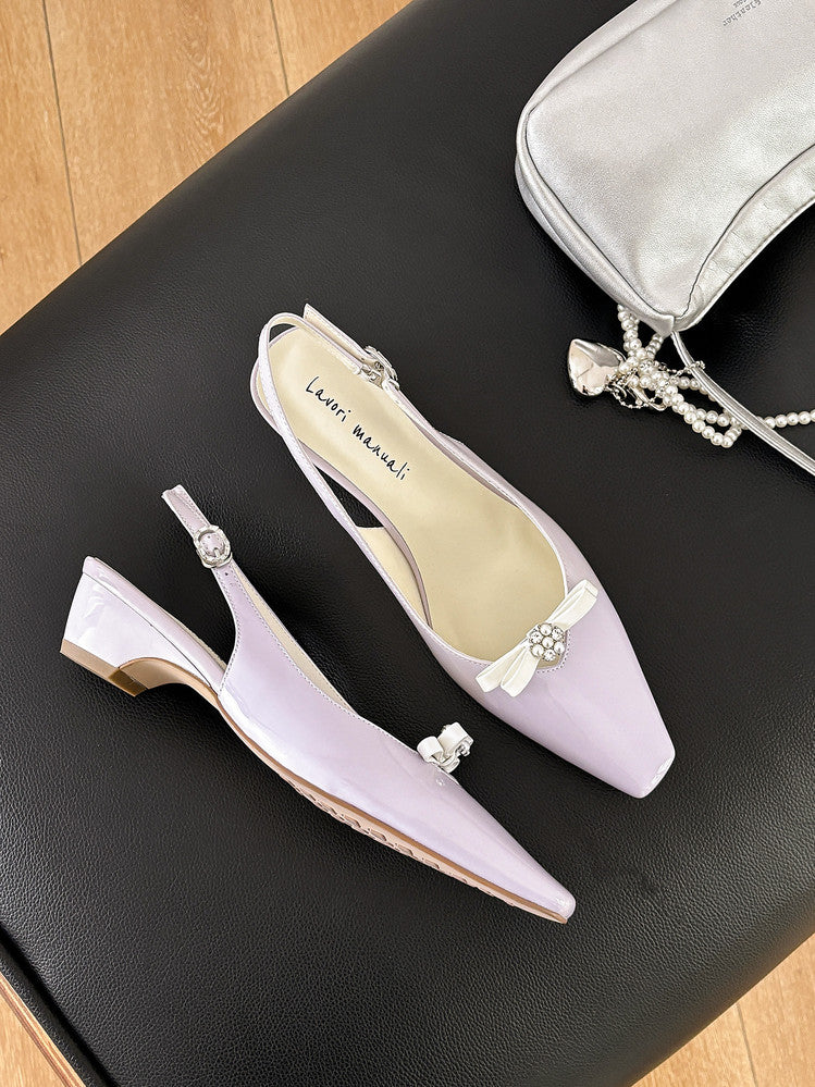 Karin Luna In Stock In Stock Sweet Bowknot Small Square Toe Chunky Heel Closed-toe Elegant Retro Sandals