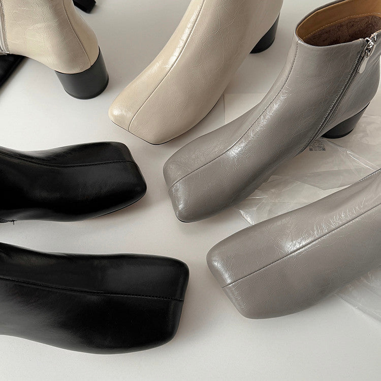 Karin Luna French Style Square Toe Chunky Heel Ankle Boots