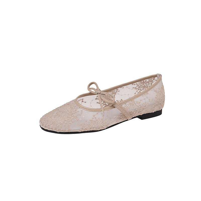 Karin Luna In Stock Spot Goods  Summer Breathable Retro Embroidered Bow Granny Shoes
