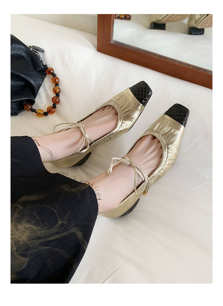 Karin Luna In Stock Spot Goods  Retro Sweet Bowknot Granny Wrinkled Single Shoes
