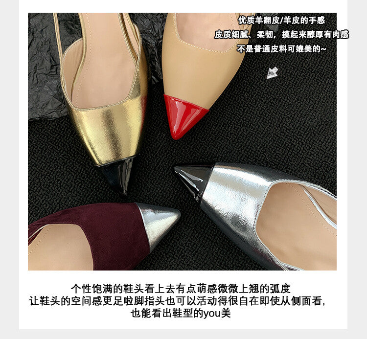 Karin Luna In Stock 24New Year's stock is now available Color Block Pointed Toe Full Leather Sandals