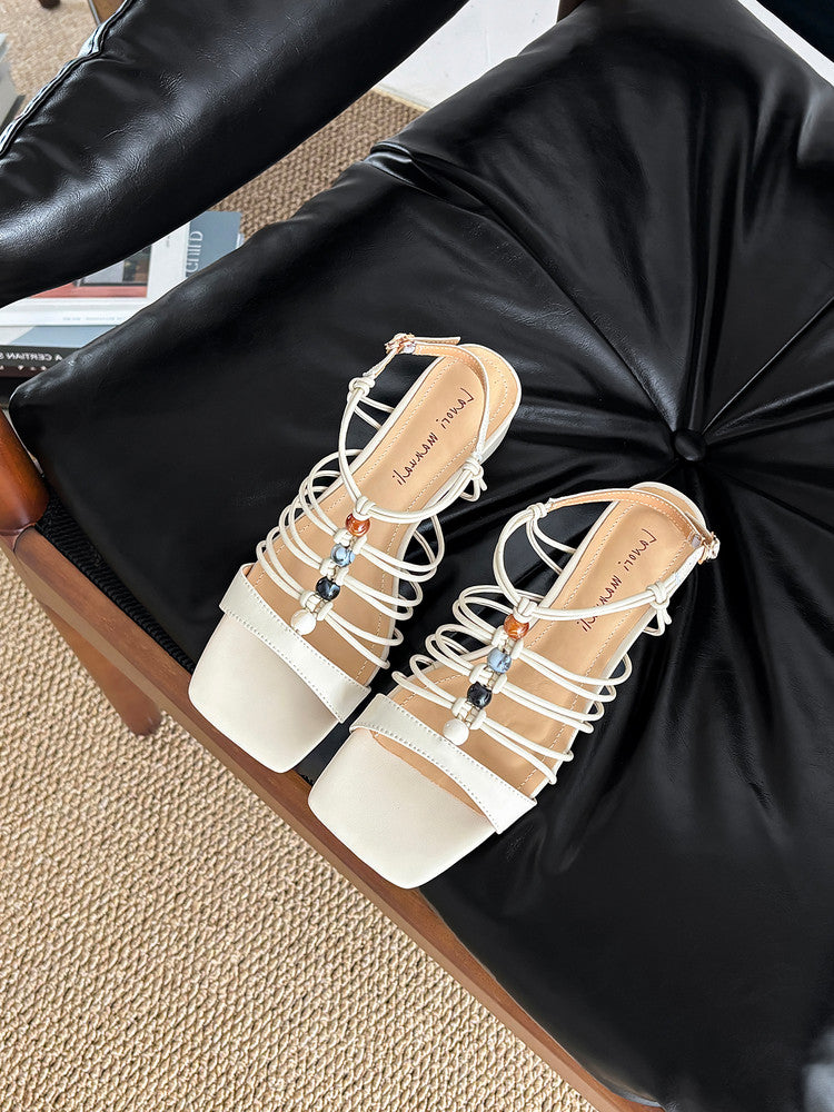 Karin Luna Bohemian Vacation Style~Square Toe Open Toe Sandals