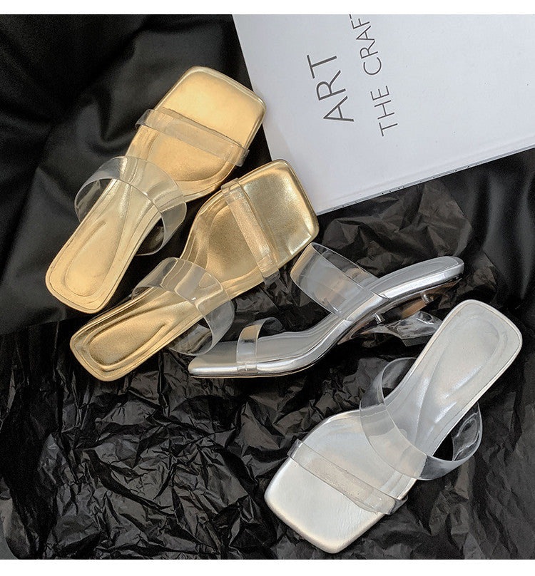 Karin Luna In Stock Spot Goods Transparent Sequin Irregular Heel Strap Sandals