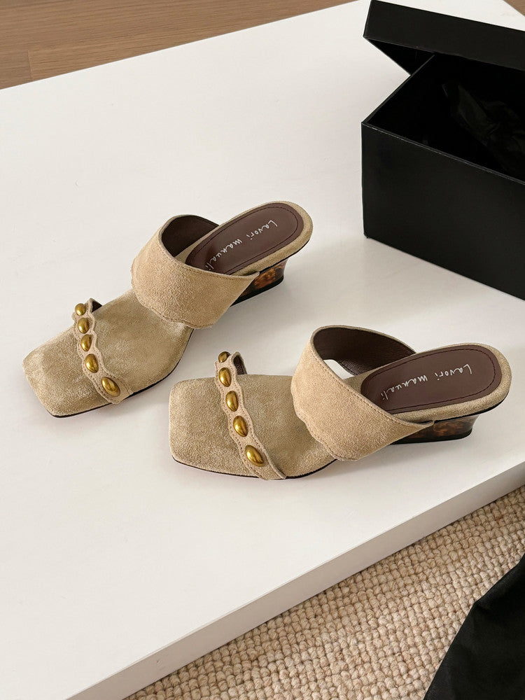 Karin Luna Hot-Selling Element Amber Heel~Spot Goods Spot Goods  Vacation Style One-Strap Amber Irregular Heel Slippers