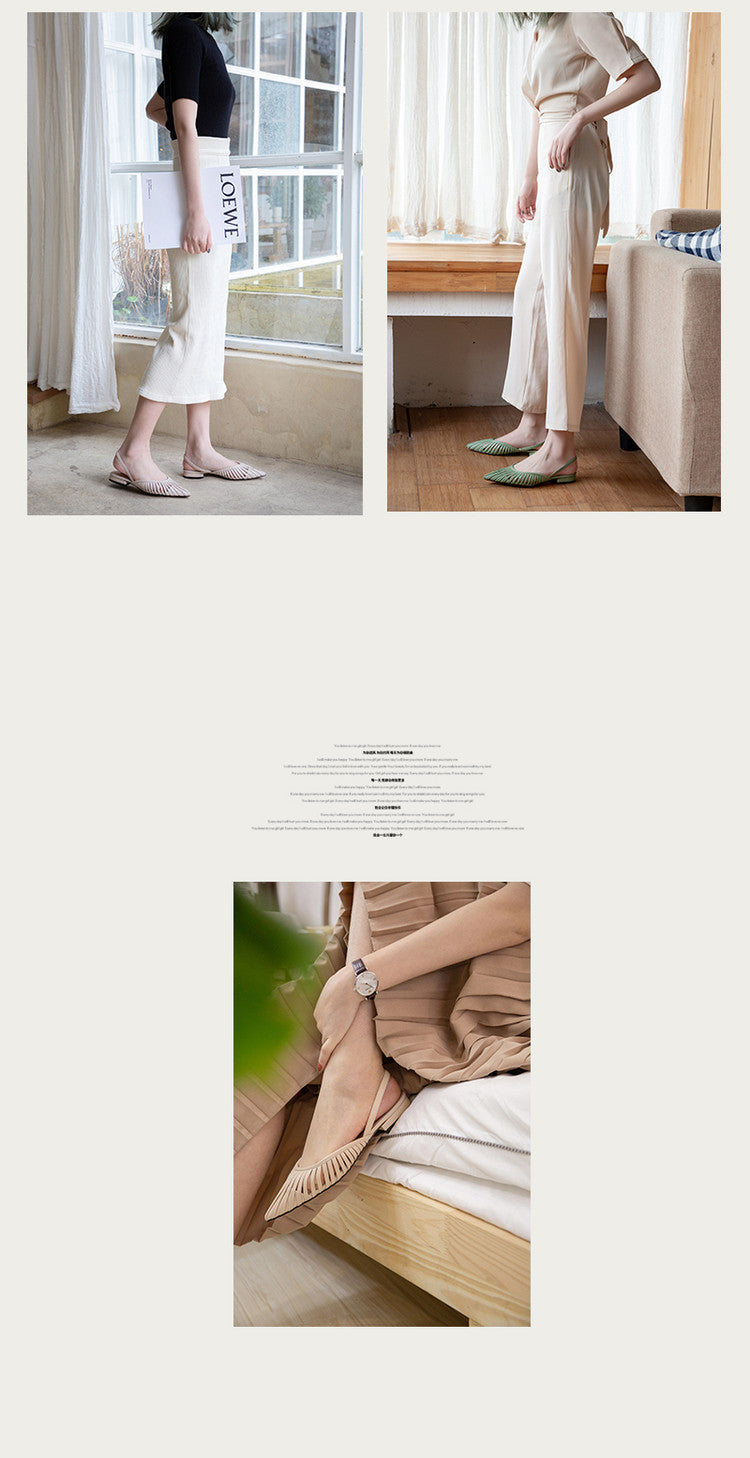 Karin Luna Bestseller Spot Goods French Retro Style Thin Strap Flat Heel Closed Toe Slippers
