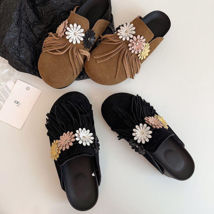 Karin Luna   Tassel Three-Dimensional Flower Thick-Soled Closed-Toe Slippers
