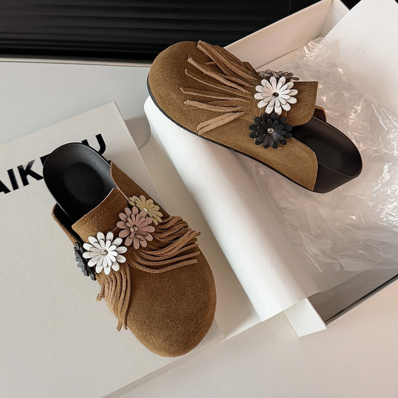 Karin Luna   Tassel Three-Dimensional Flower Thick-Soled Closed-Toe Slippers
