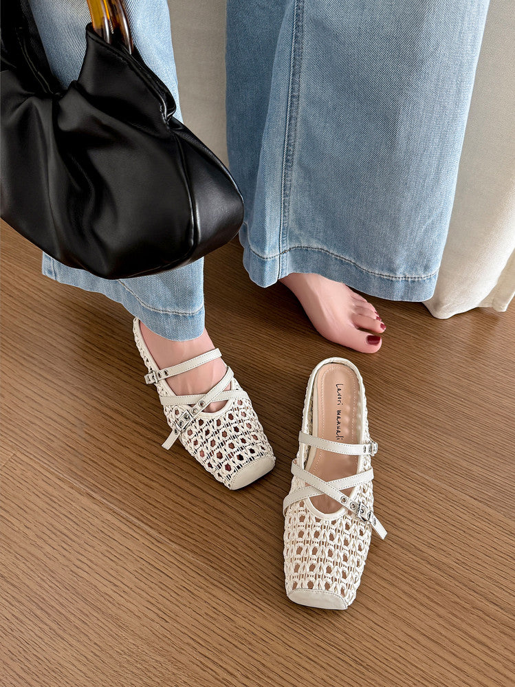 Karin Luna In Stock Spot Goods  Hot-Selling Square-Toe Woven Pig Nose Closed-Toe Slippers