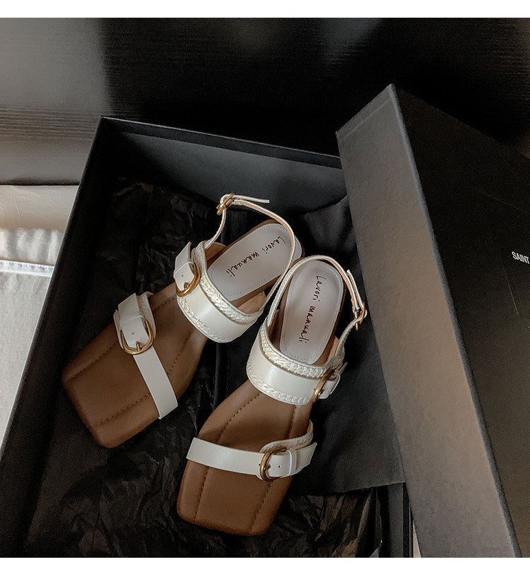 Karin Luna In Stock Spot Goods Vacation style Sofa Cushion Square Toe Irregular Heel Open-Toe Sandals