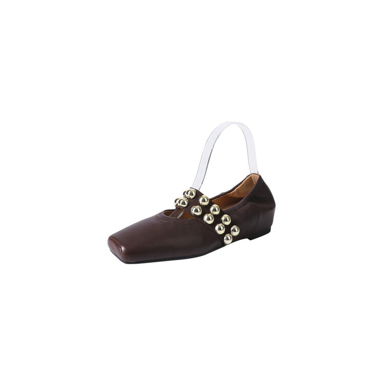 Karin Luna In Stock Spot Goods  Pig Nose Metal Strap Super Soft Granny Full Leather Mary Jane Shoes