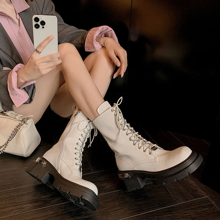 Karin Luna In Stock Spot Goods Lace-up casual metal decorative thick-soled Martin boots
