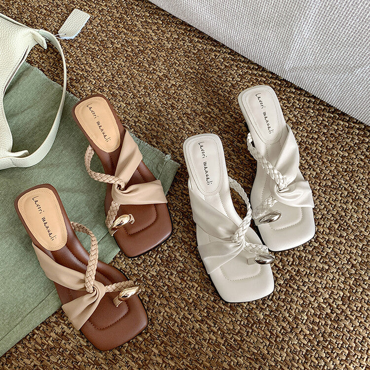 Karin Luna has a sense of design ~Twist Braided Cross Strap Square Toe Sandals