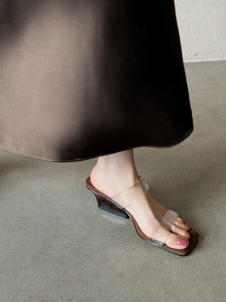 Karin Luna Hot-Selling Amber Element~Spot Goods Spot Goods Transparent tpu   Minimalist Square-Toed One-Strap Slippers