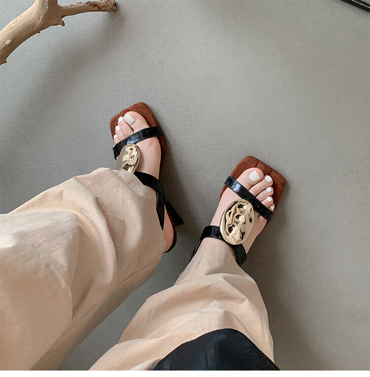 Karin Luna Hot-Selling Fasteners  Irregular Heel Open-Toe Sandals