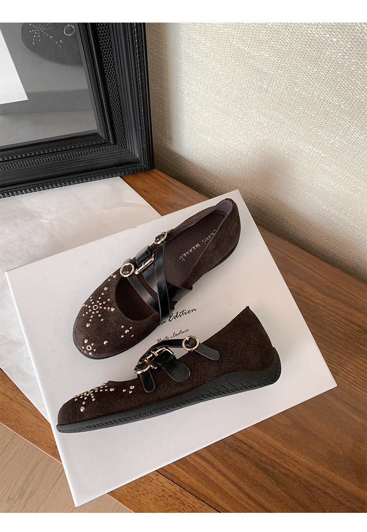 Karin Luna In Stock Spot Goods Studded Rivet Hidden Wedge Mary Jane Shoes