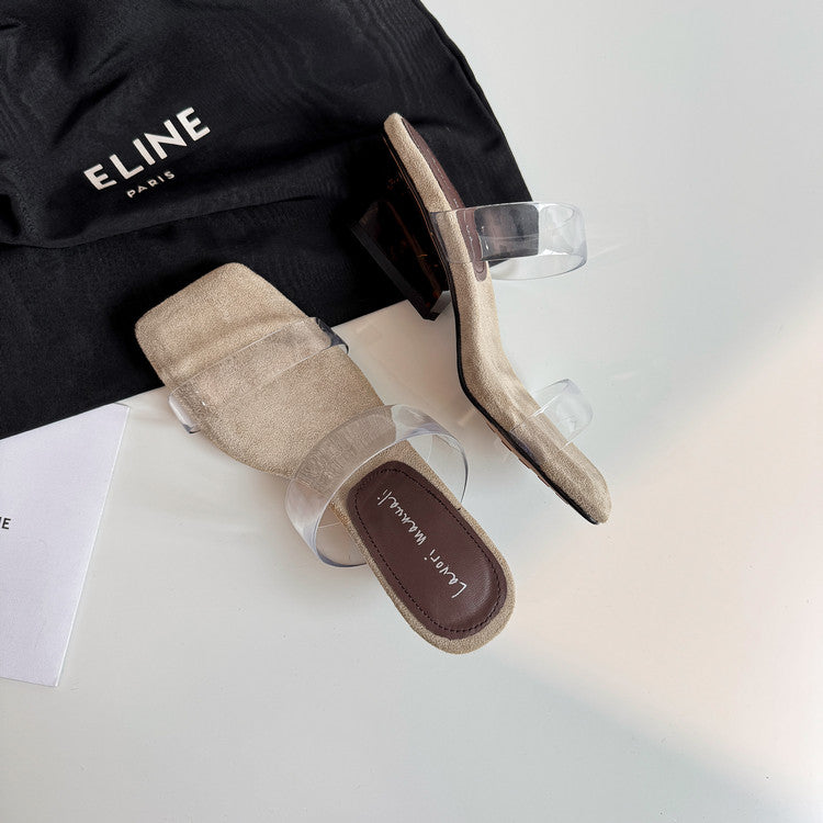Karin Luna Hot-Selling Amber Element~Spot Goods Spot Goods Transparent tpu   Minimalist Square-Toed One-Strap Slippers