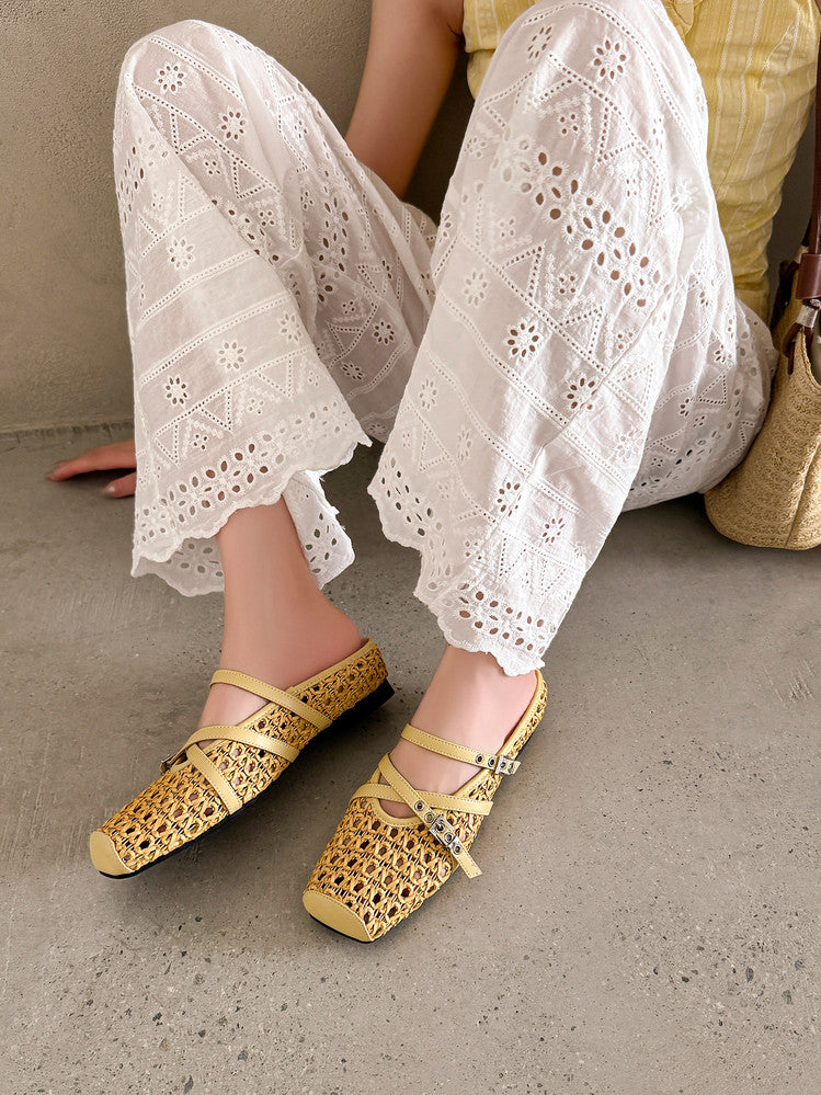 Karin Luna In Stock Spot Goods  Hot-Selling Square-Toe Woven Pig Nose Closed-Toe Slippers