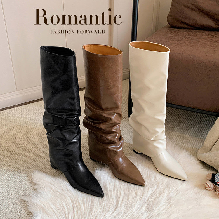 Karin Luna Elegant Style Pointed Toe Hidden Wedge Long Boots