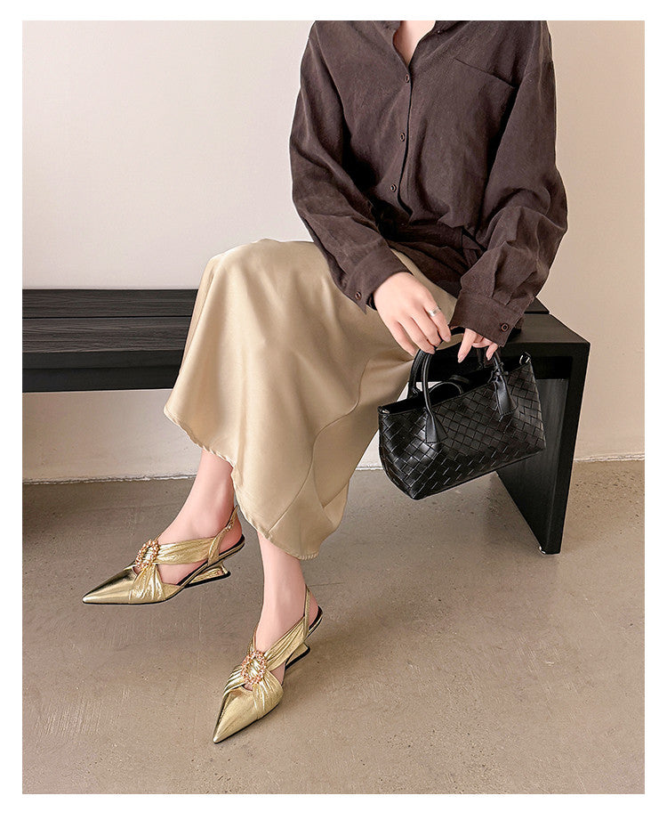 Karin Luna Bestseller Popular  Pointed Toe Irregular Heel Elegant Rhinestone Closed-Toe Sandals