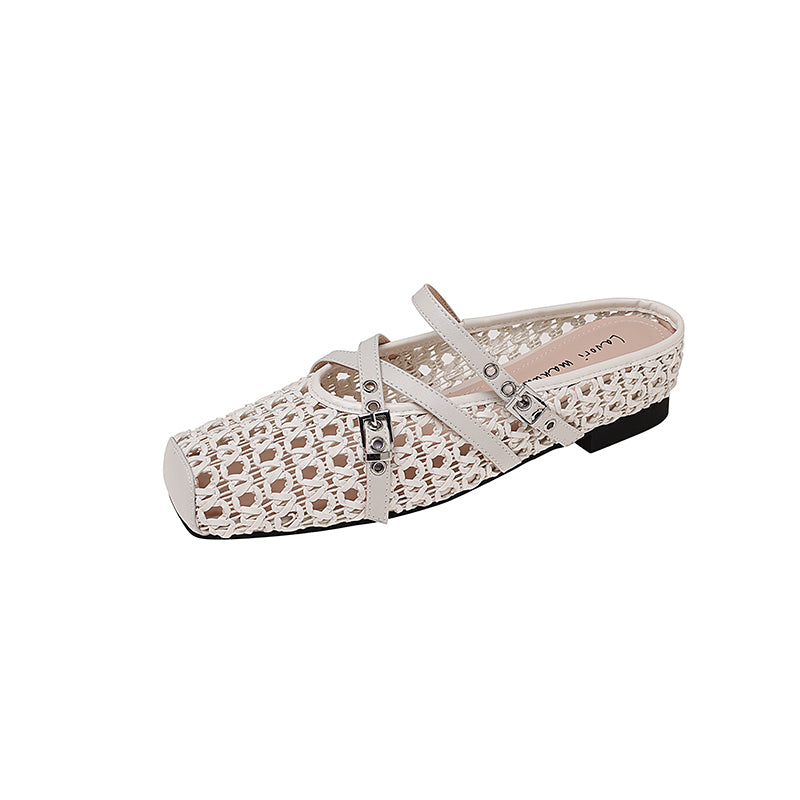 Karin Luna In Stock Spot Goods  Hot-Selling Square-Toe Woven Pig Nose Closed-Toe Slippers