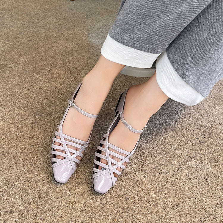 Karin Luna In Stock Spot Goods   French Retro Hollow Small Square Toe One-Strap Slippers