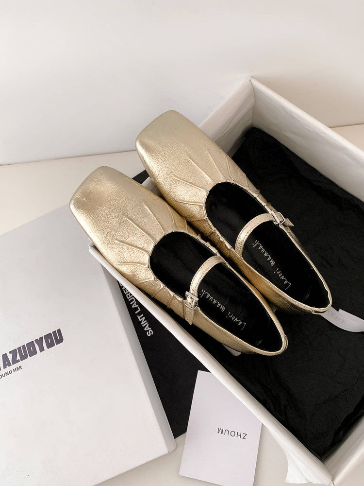 Karin Luna In Stock Spot Goods  Vintage Wrinkled One-Strap Granny Flats