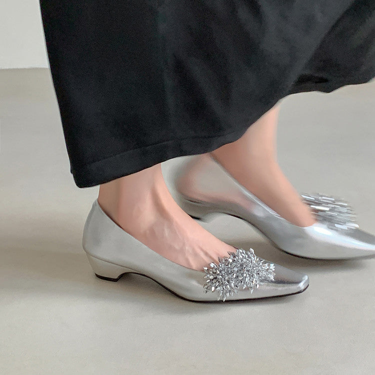 Karin Luna In Stock Spot Goods Exquisite Fireworks Buckle Small Square Toe Chunky Heel Commuter Shoes